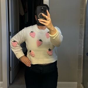 New Love Tree White Sweater with Pink Accents